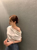 26Jun. 博主氛圍 斜肩抓皺基礎純色上衣 白/黑