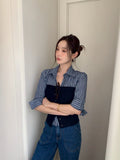 26Jun. 時髦韓女vide修身針織藏藍抹胸/格紋襯衫