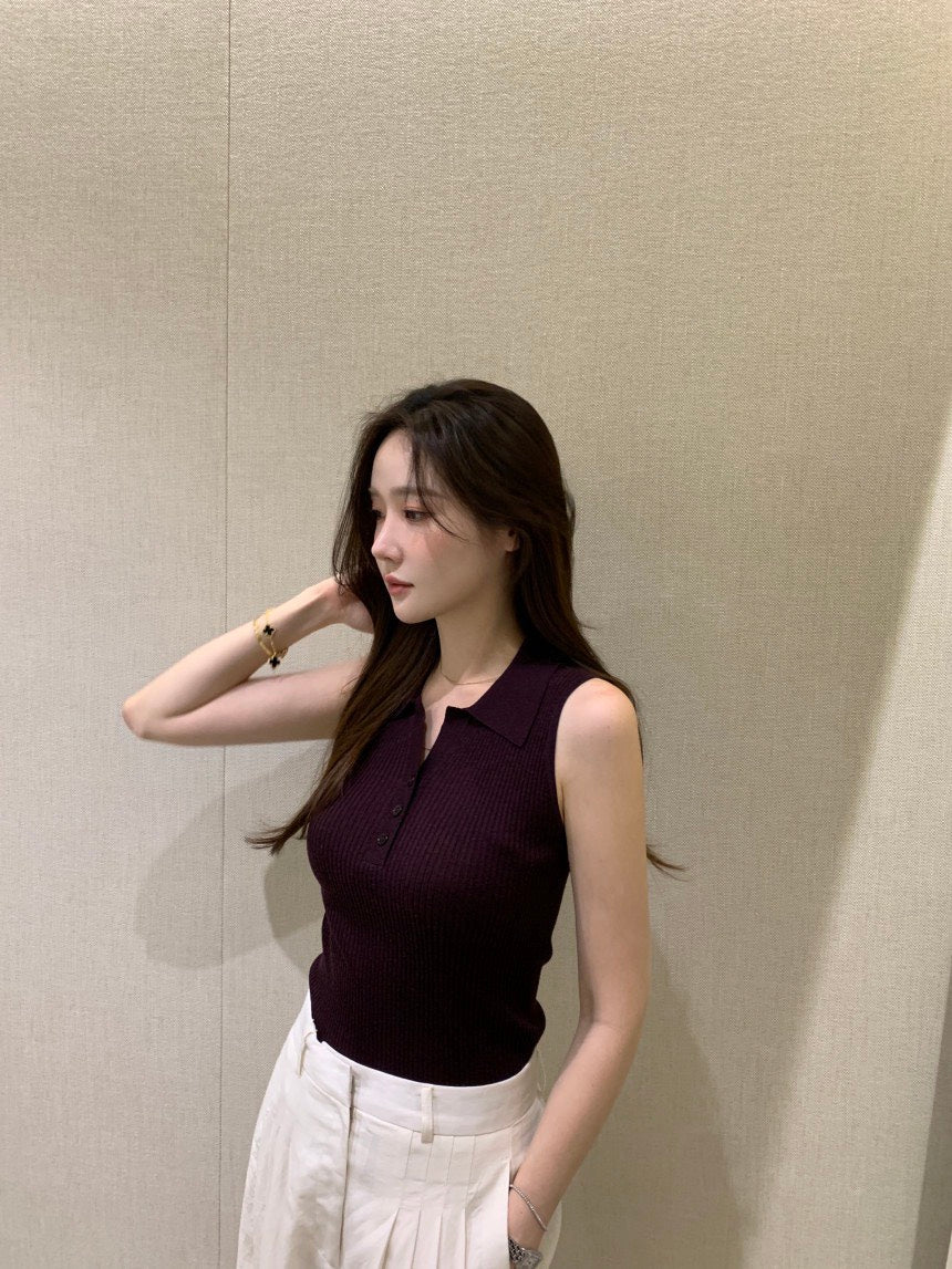 26Jun. 新款休閒鈕扣針織背心 米/咖