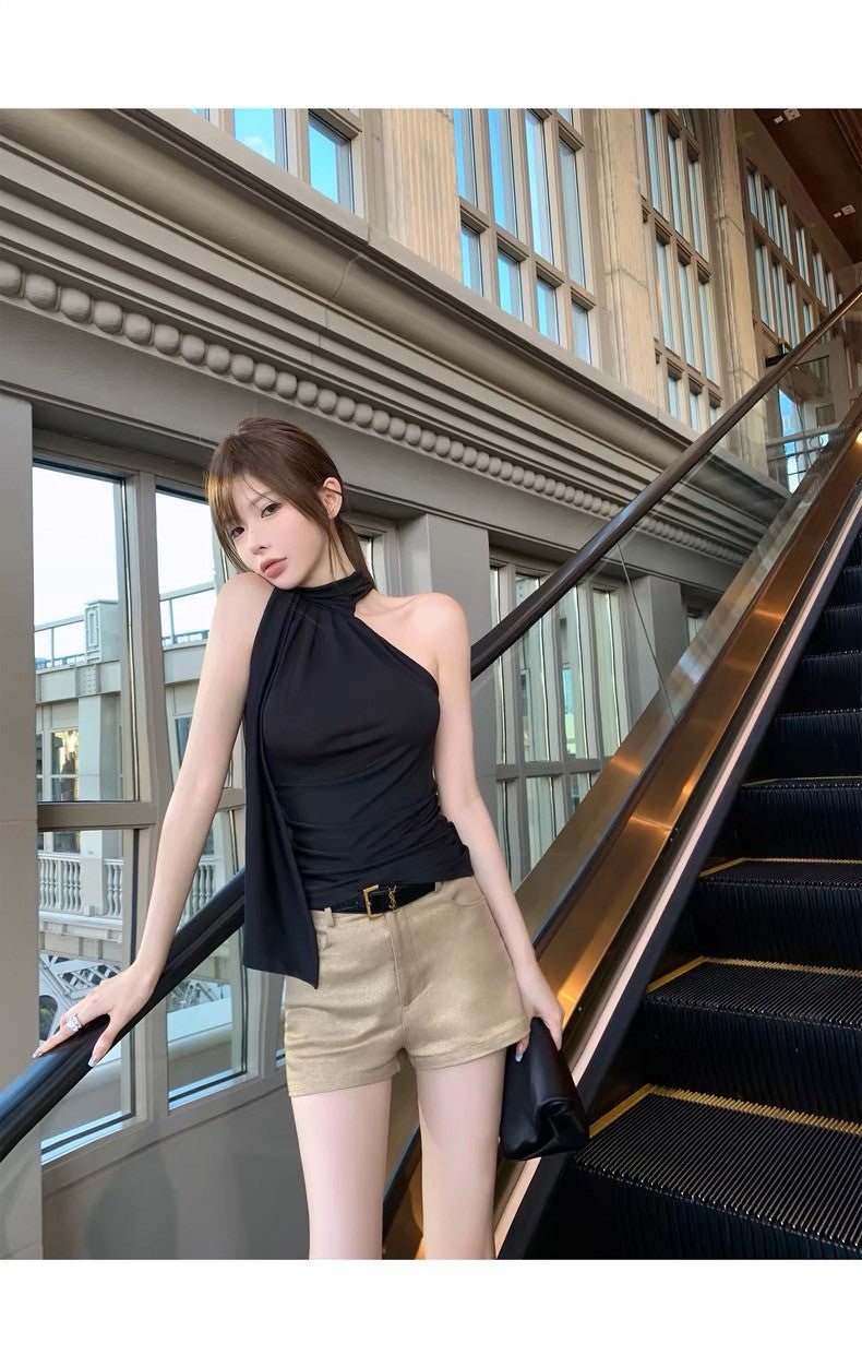 26Jun. 氣質韓女顯瘦一體飄帶背心 黑色