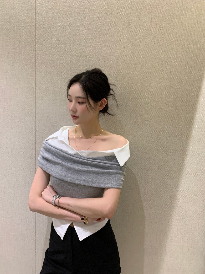 26Jun. Elle庫尼假兩件式襯衫上衣 灰
