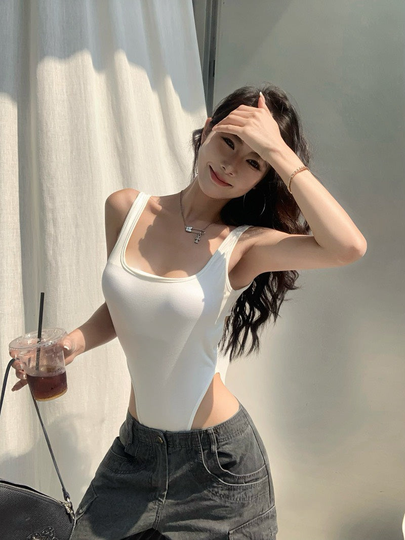 26Jun. 歐美控的愛 設計款帶胸墊U領連體衣 白/灰