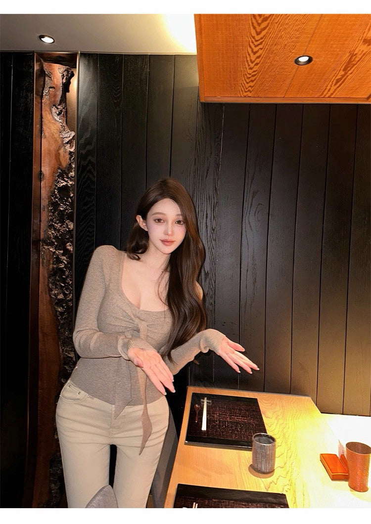 26Jun. 氣質雙面綁帶美貴人針織上衣 卡其