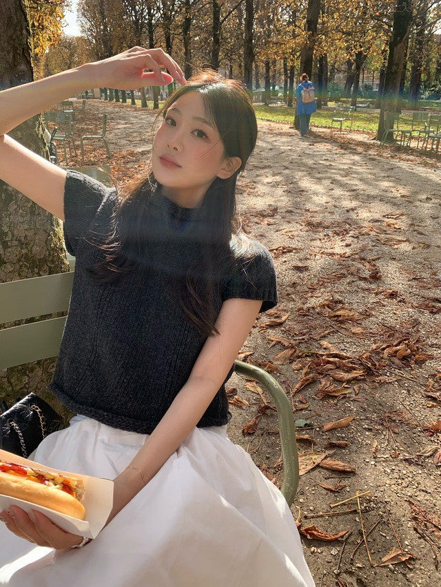 26Jun. 韓女氣質高領短袖毛衣 卡棕/炭黑