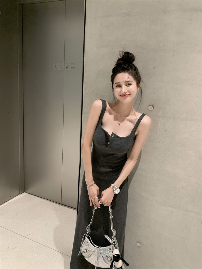 26Jun. 百搭純色鈕扣連身裙 灰