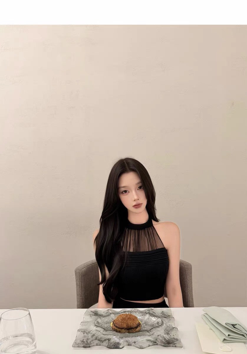 26Jul. 小心機純慾透紗拼接針織背心 白/黑