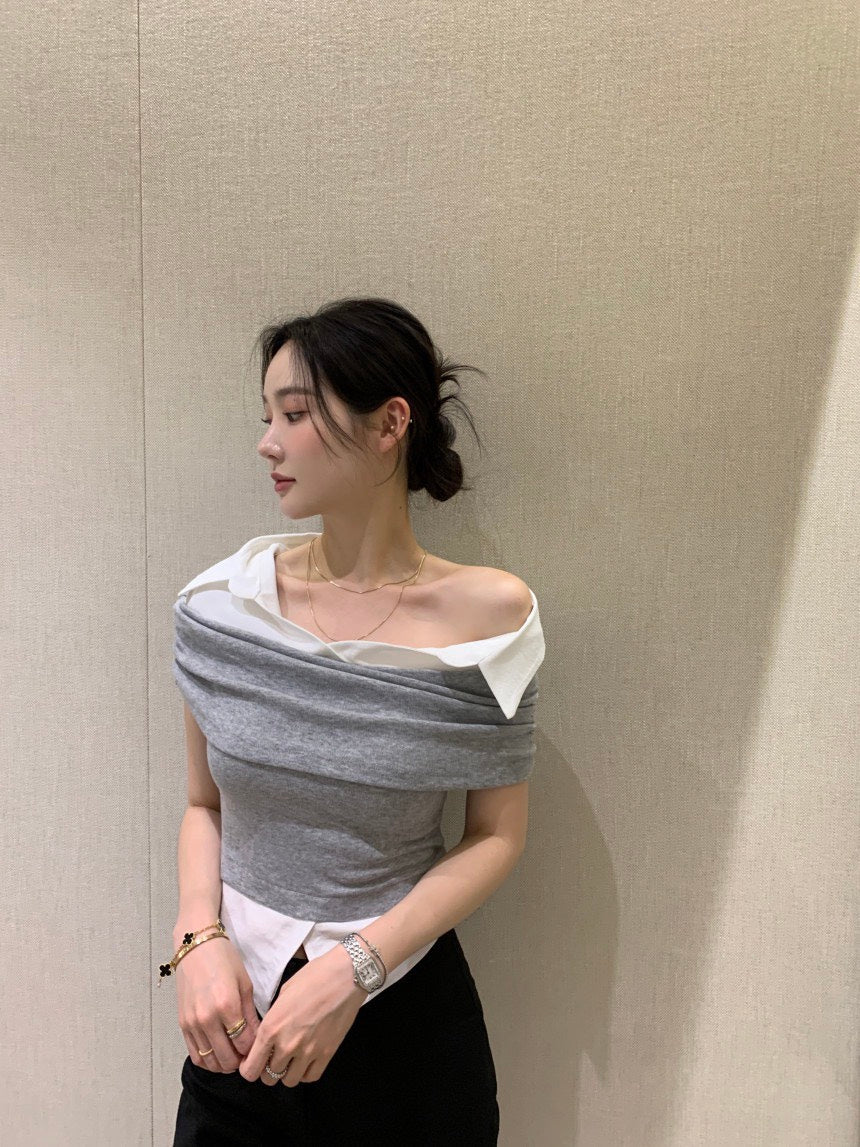 26Jun. Elle庫尼假兩件式襯衫上衣 灰