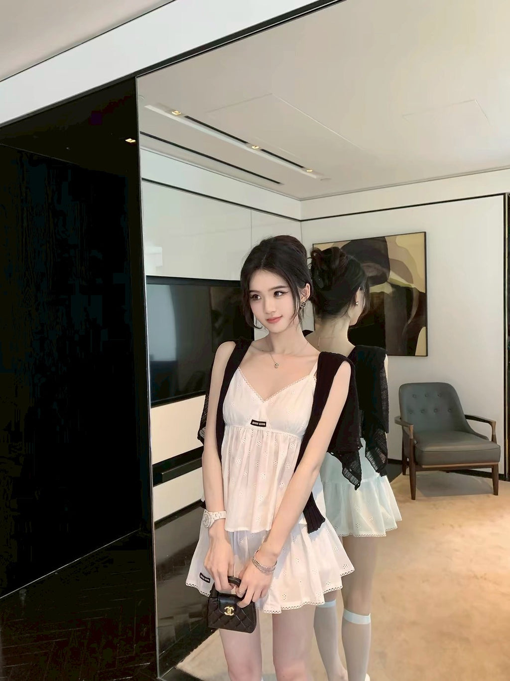 26Jul. 溫柔小白花韓女蕾絲背心半身裙 套裝