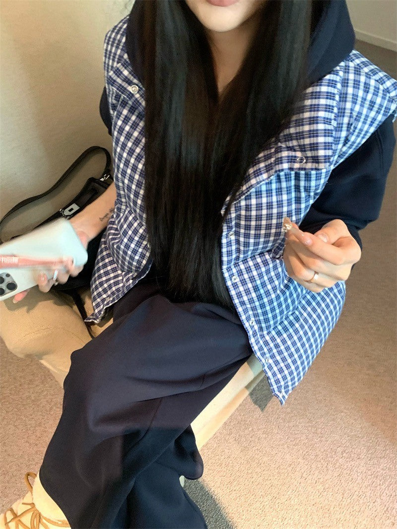 26Jun. 韓星慵懶掛 休閒連帽外套 鬆緊休閒褲 格紋羽絨背心