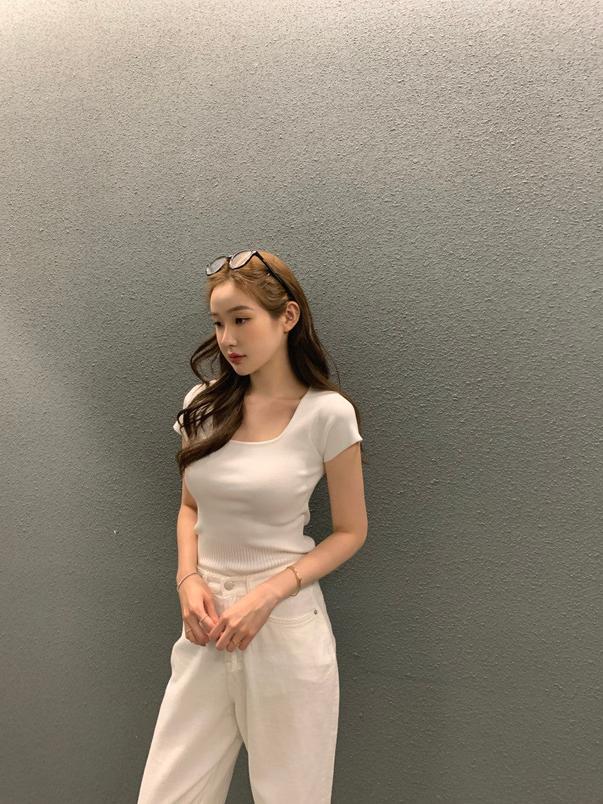 26Jun. 方領針織短袖上衣 白