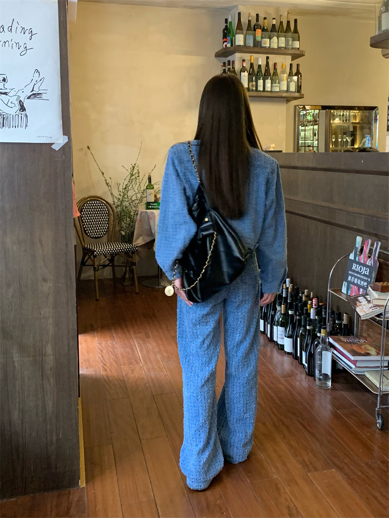 26Jun. 小香風格紋壓印牛仔外套直筒褲套裝