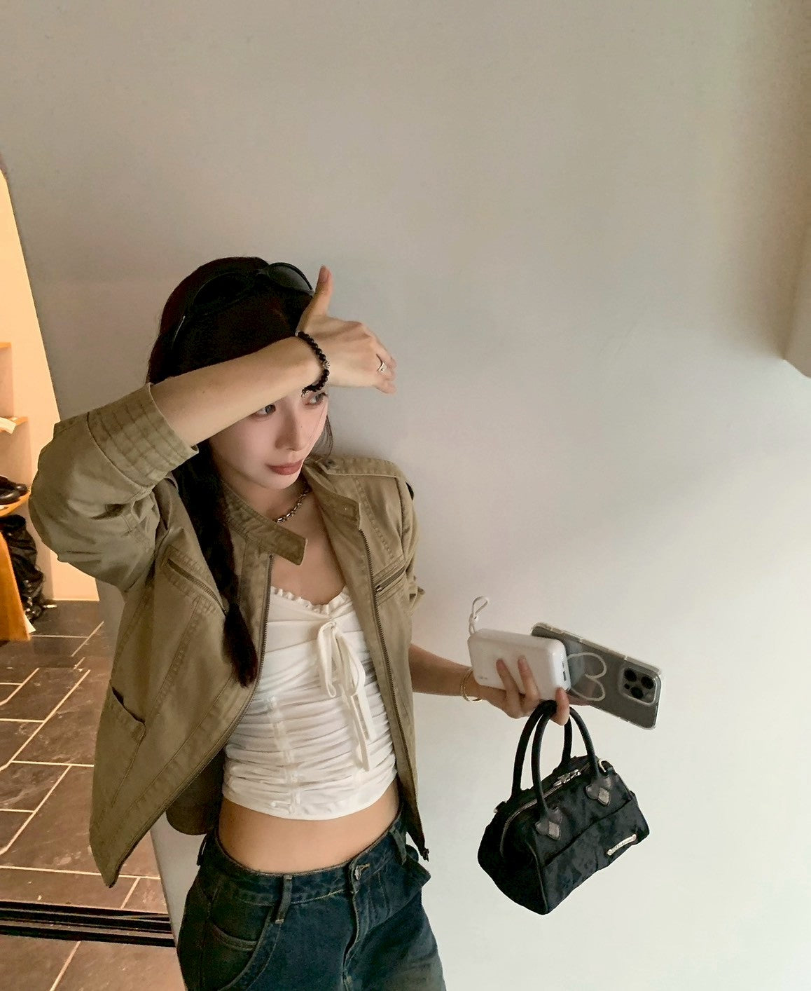 26Jun. 美式做舊立領正肩修身夾克 卡其