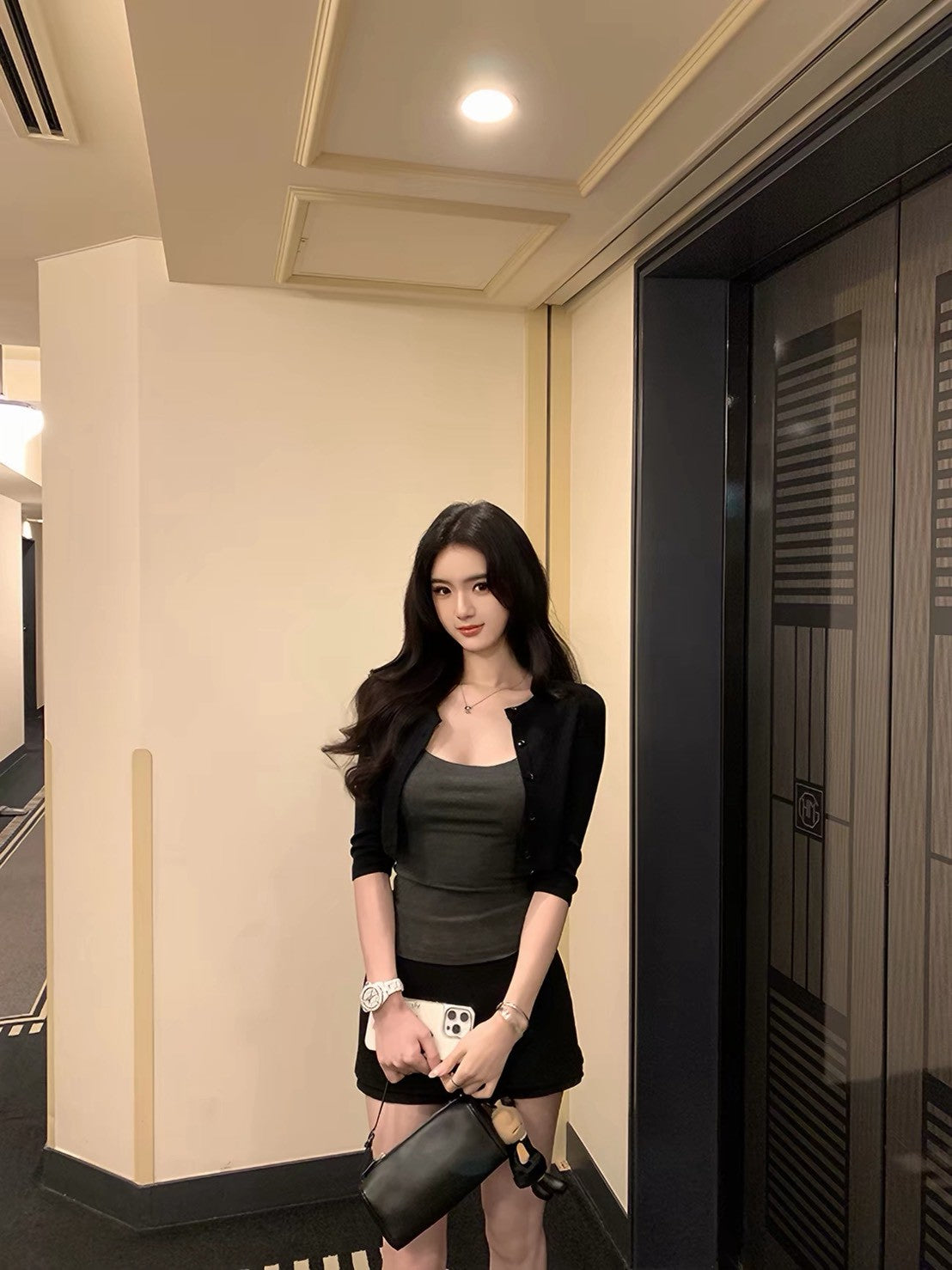 26Jul. 氣質美女胸墊背心外套兩件組 黑灰