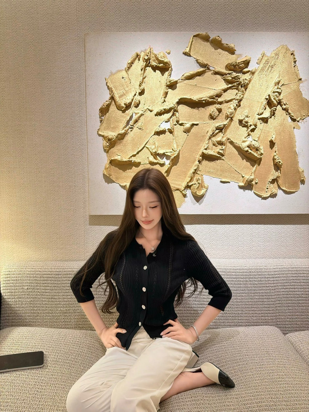 26Sep. 鬆弛感銀釦圓領七分袖針織開衫 小鴨黃/白/黑