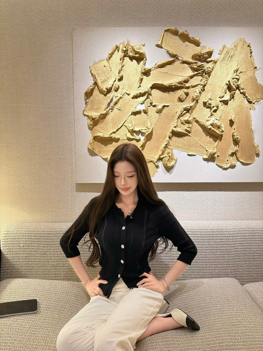 26Sep. 鬆弛感銀釦圓領七分袖針織開衫 小鴨黃/白/黑
