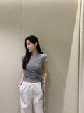 26Jun. 氣質捲邊透棉上衣綁帶背心2件組 灰