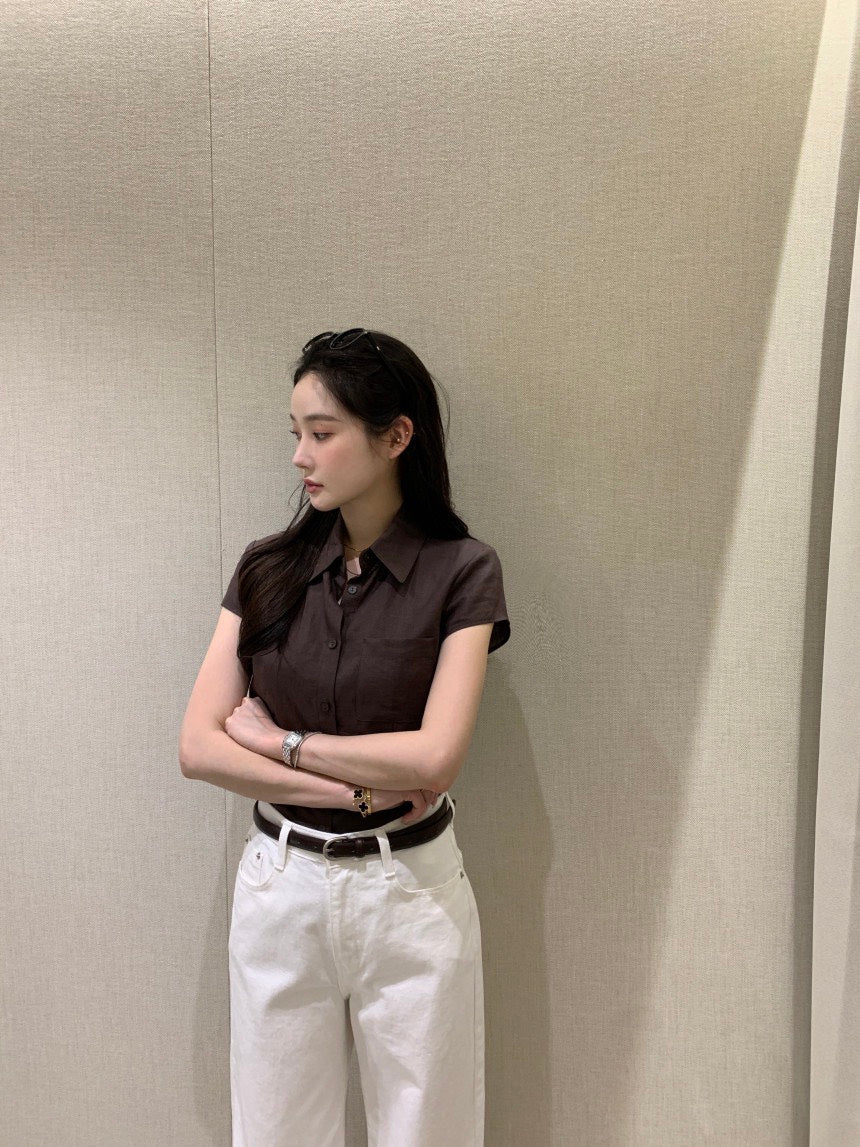 26Jun. 摩德納口袋簡約西式襯衫 白/咖