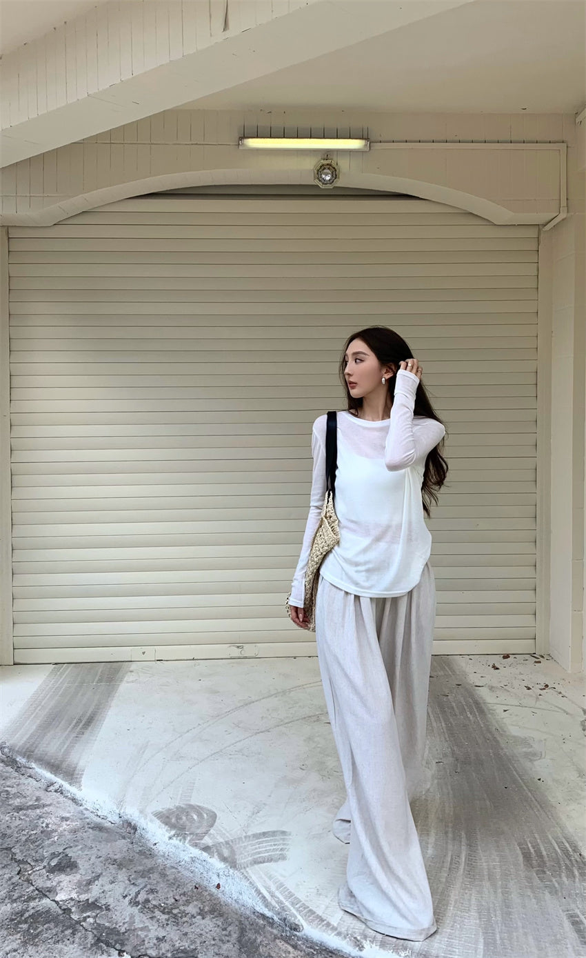 26Jun. 透視感上衣 & 落地休閒褲 奶白