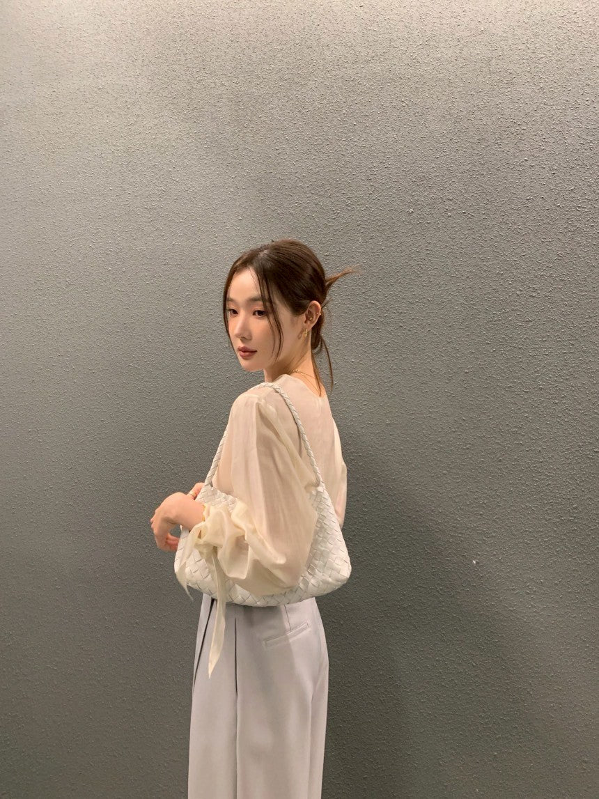 26Jun. 春夏chic韓系簡約蝴蝶結綁袖上衣 杏/卡其