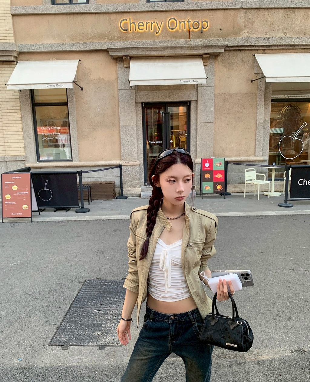 26Jun. 美式做舊立領正肩修身夾克 卡其