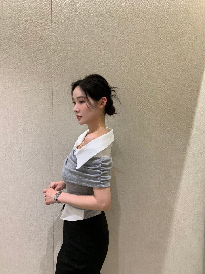 26Jun. Elle庫尼假兩件式襯衫上衣 灰