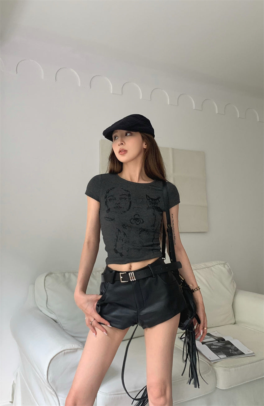 26Jun. 古著塗鴉短版上衣 深灰