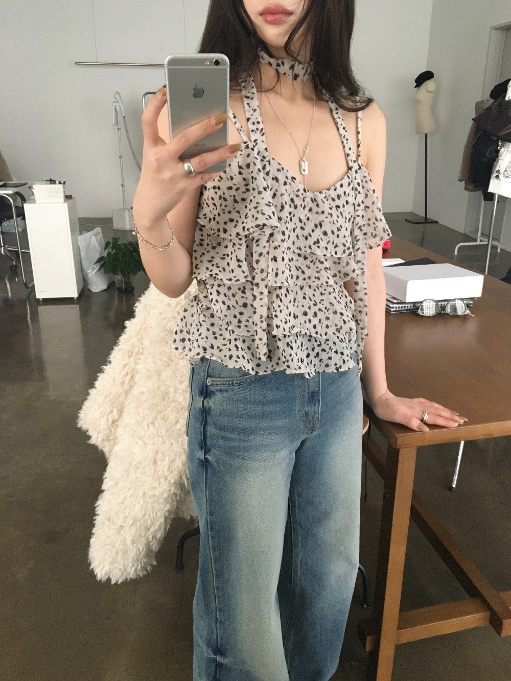 26Jun. club辣妹雪紡荷葉蛋糕豹紋背心 咖/米