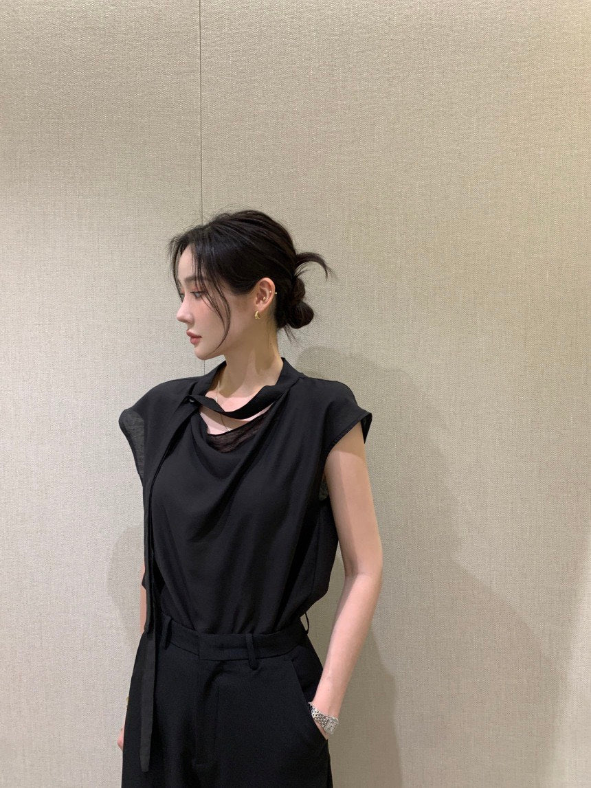 26Jun. 知性優雅飄帶小袖上衣 黑
