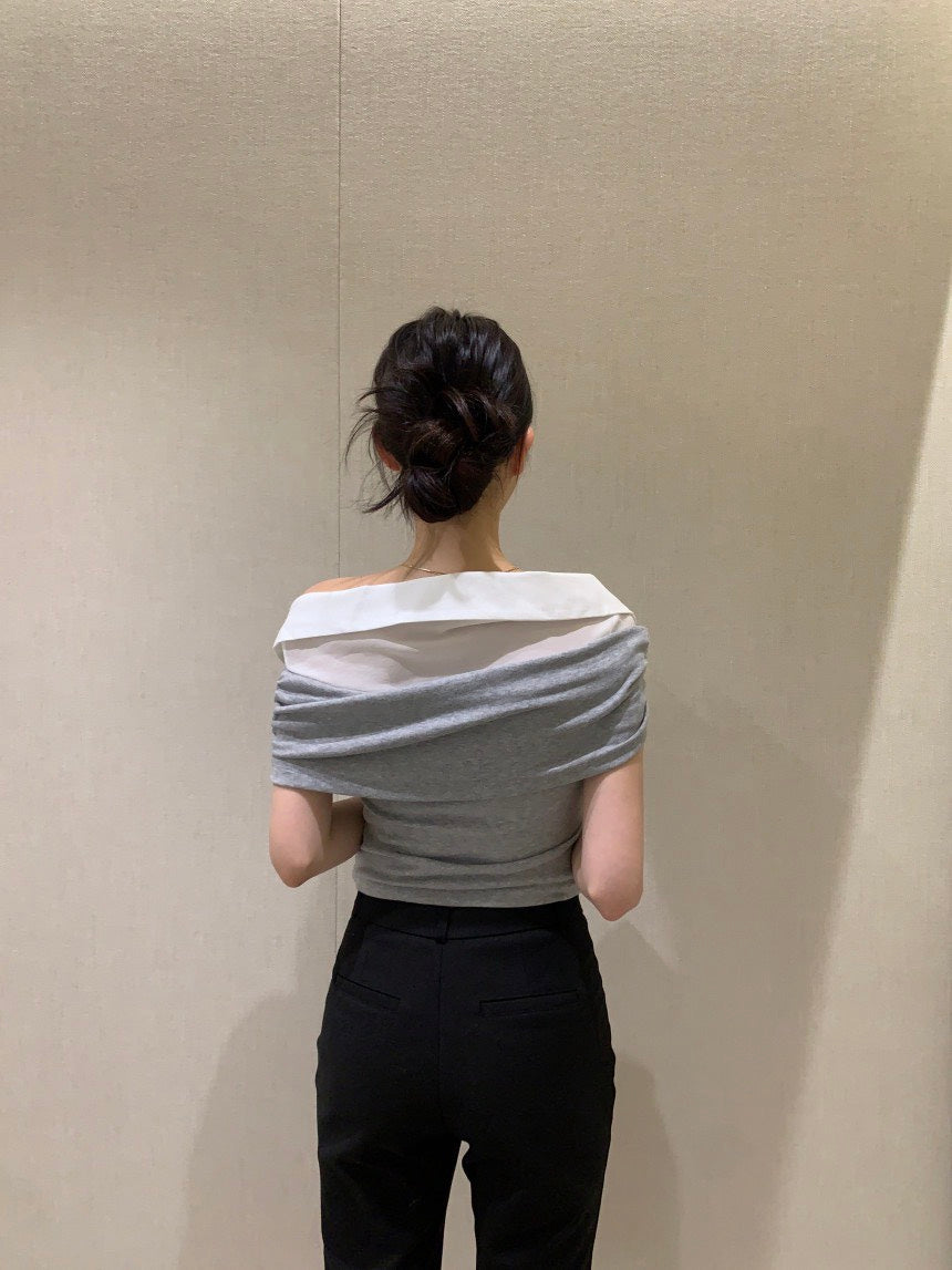 26Jun. Elle庫尼假兩件式襯衫上衣 灰