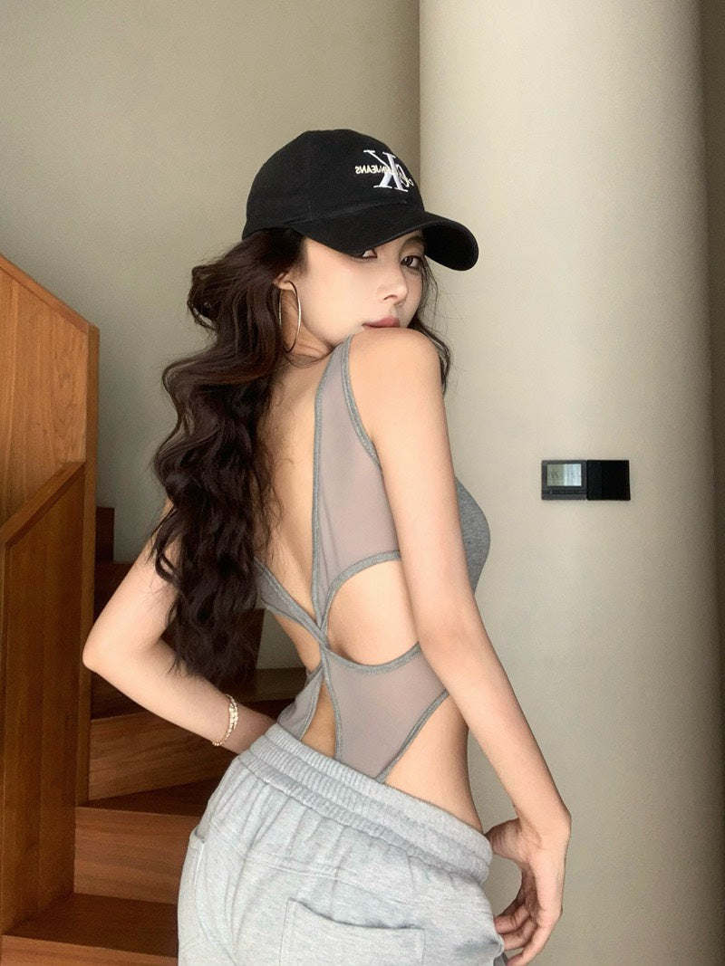 26Jun. 歐美控的愛 設計款帶胸墊U領連體衣 白/灰