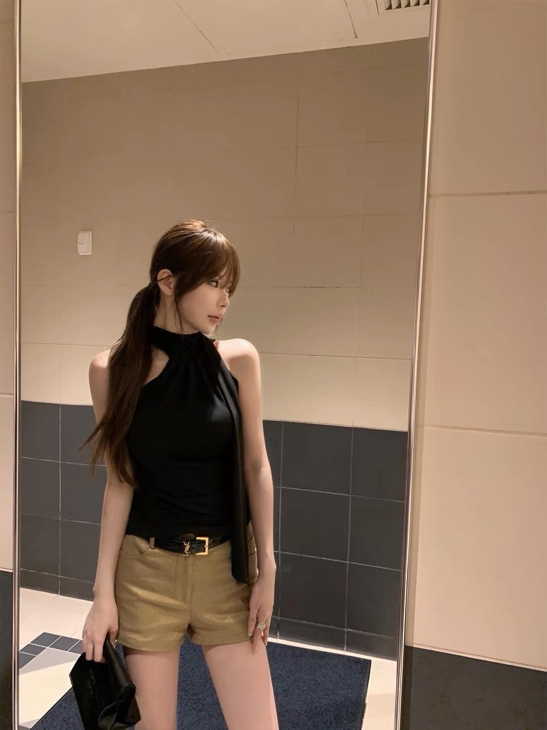 26Jun. 氣質韓女顯瘦一體飄帶背心 黑色