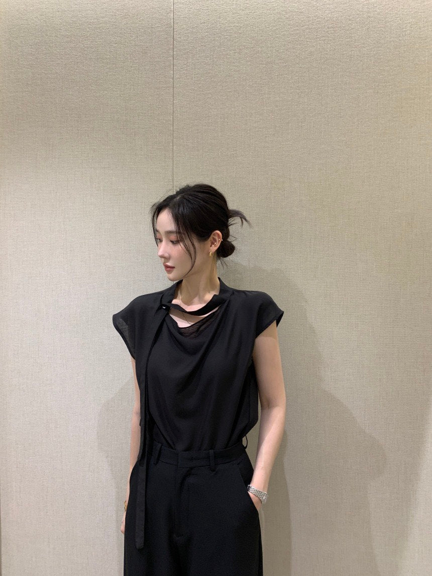 26Jun. 知性優雅飄帶小袖上衣 黑