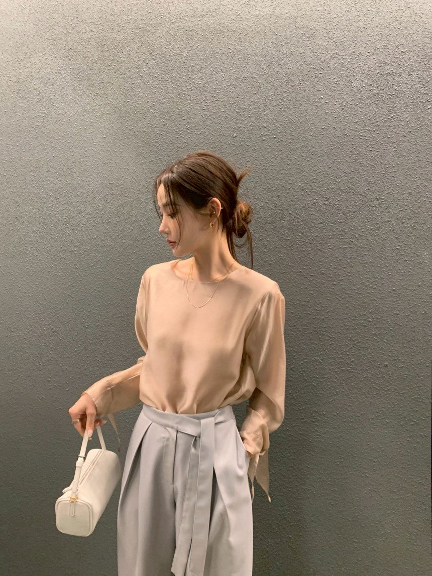 26Jun. 春夏chic韓系簡約蝴蝶結綁袖上衣 杏/卡其