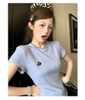 26Jun. 小而美圓領打底立體愛心造型上衣 紫藍/白/粉