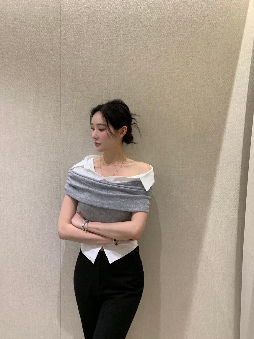 26Jun. Elle庫尼假兩件式襯衫上衣 灰