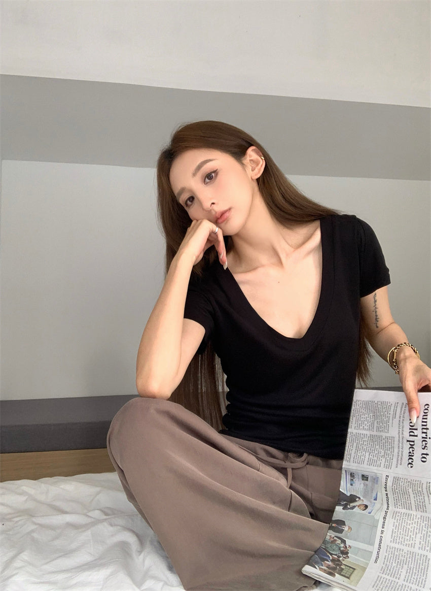 26Jun. 慵懶大V領純色上衣 黑