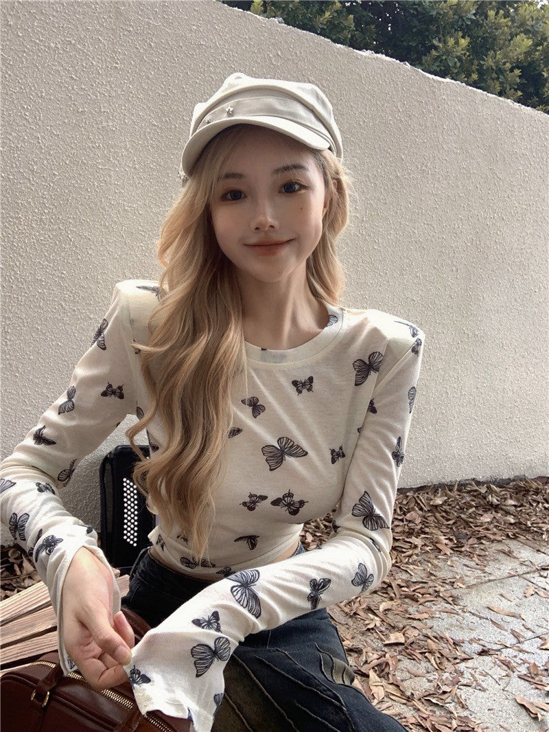 26Jun. Lucky蝴蝶印花透視彈力上衣 杏