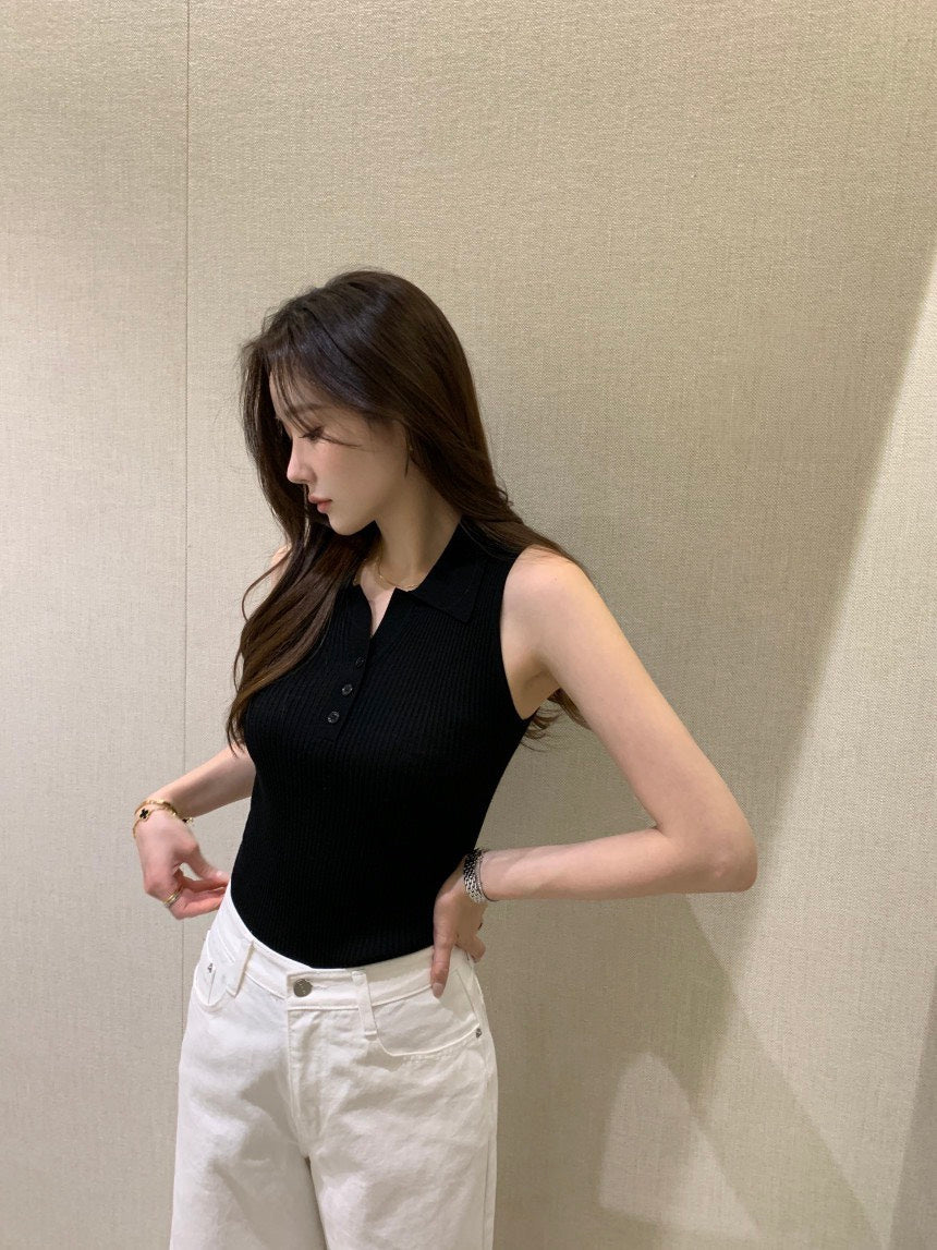 26Jun. 新款休閒鈕扣針織背心 黑