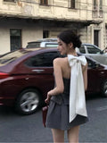 26Jun. 巴黎精靈派對 灰色蝴蝶結收腰V領西裝裙套裝