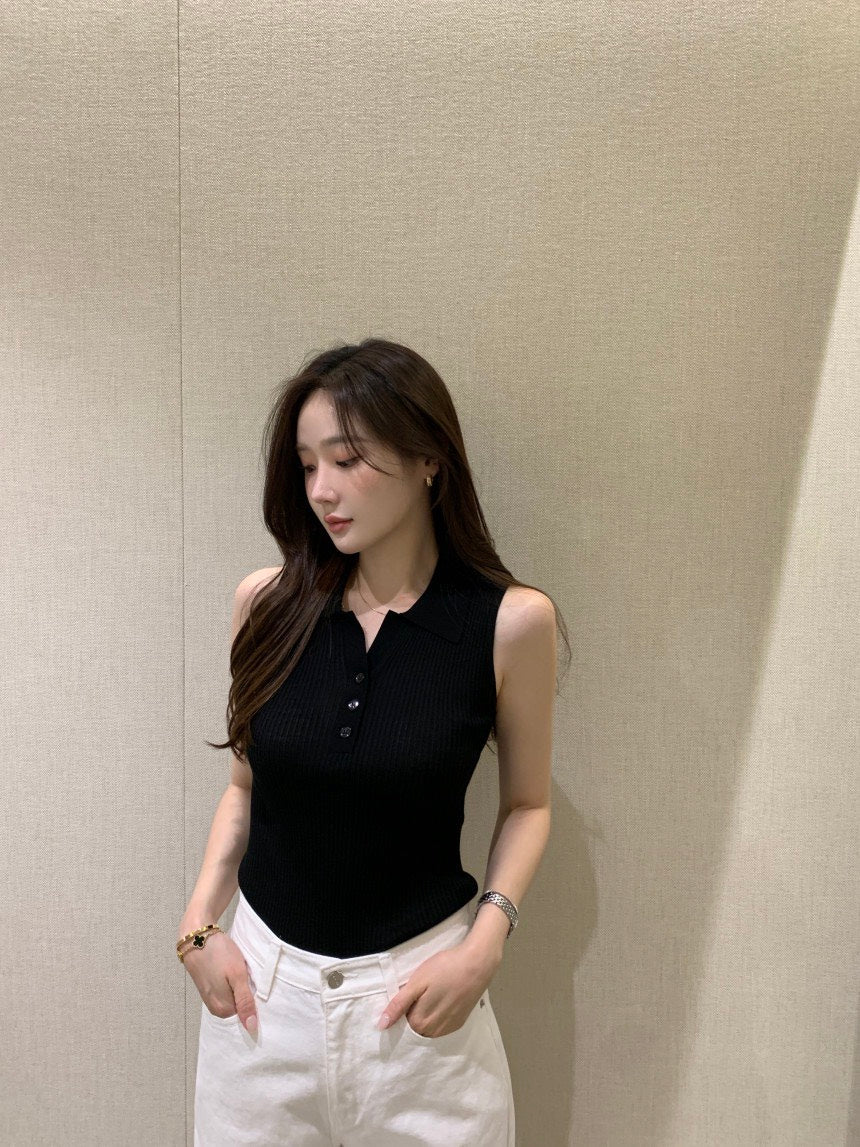 26Jun. 新款休閒鈕扣針織背心 黑