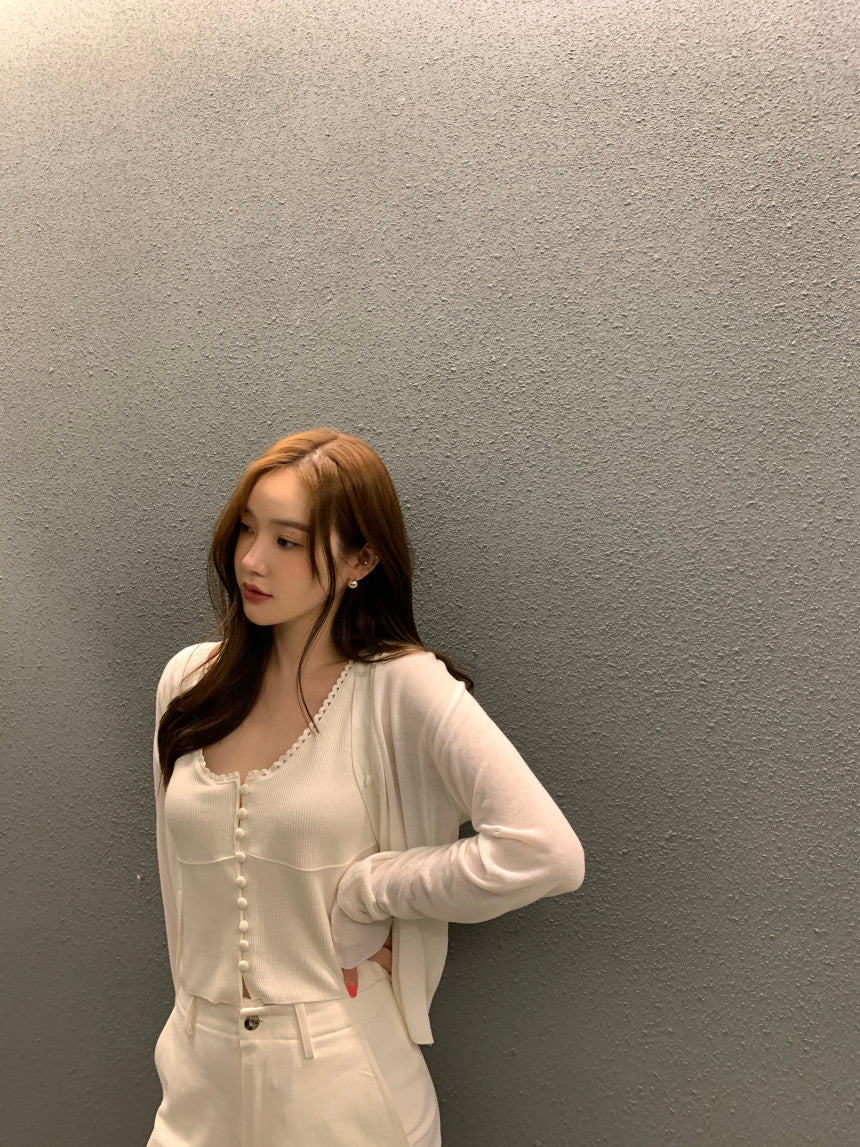 26Jun. 排扣水滴邊背心 米白