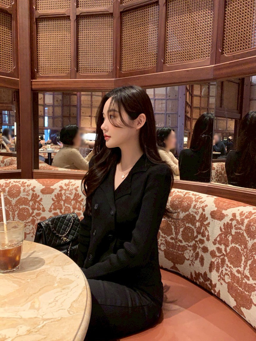 26Jun. 簡約西裝針織雙排扣上衣 白/黑