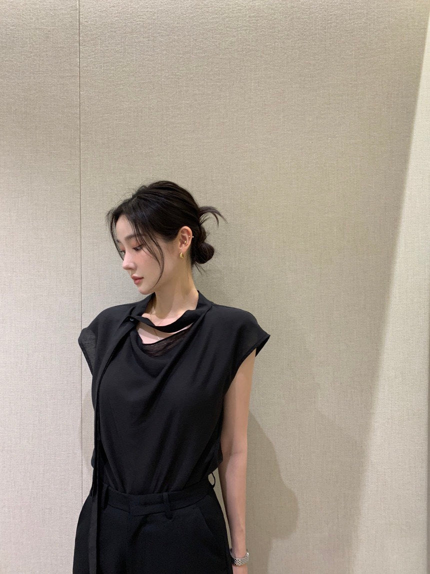 26Jun. 知性優雅飄帶小袖上衣 黑
