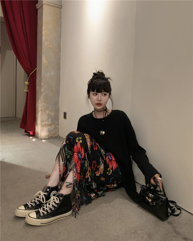 26Jun. 歐美印花流蘇半身裙