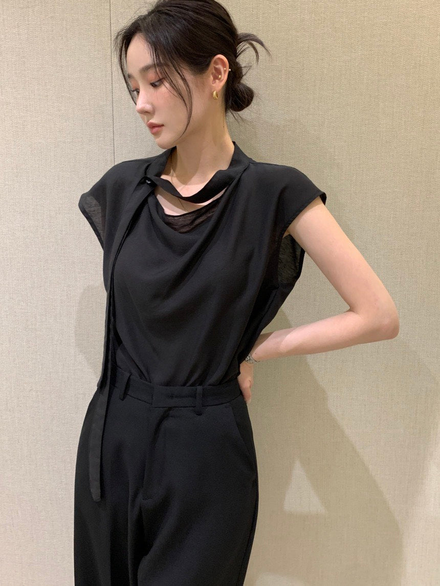 26Jun. 知性優雅飄帶小袖上衣 黑