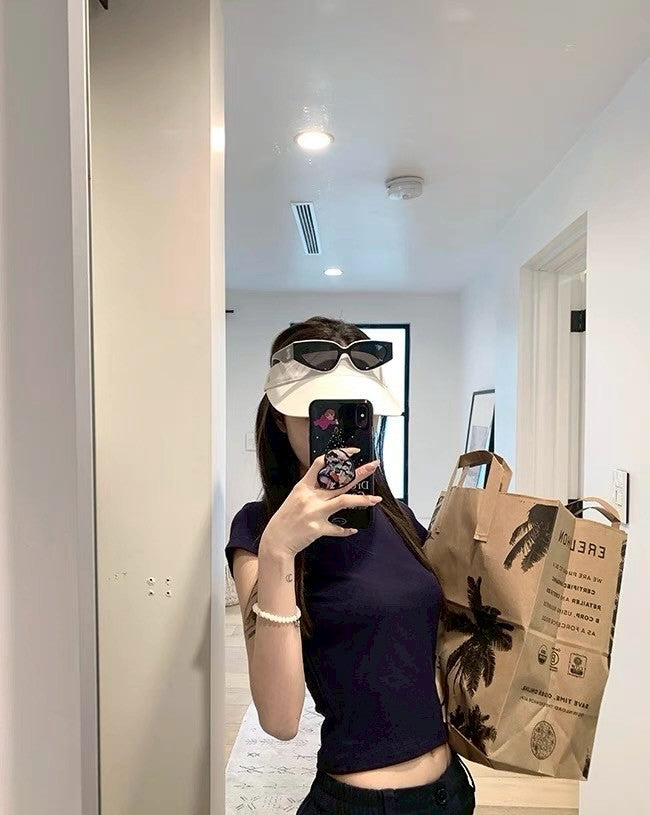 26Jun. 美式百搭 經典正肩修身圓領純色上衣 紫/深藍