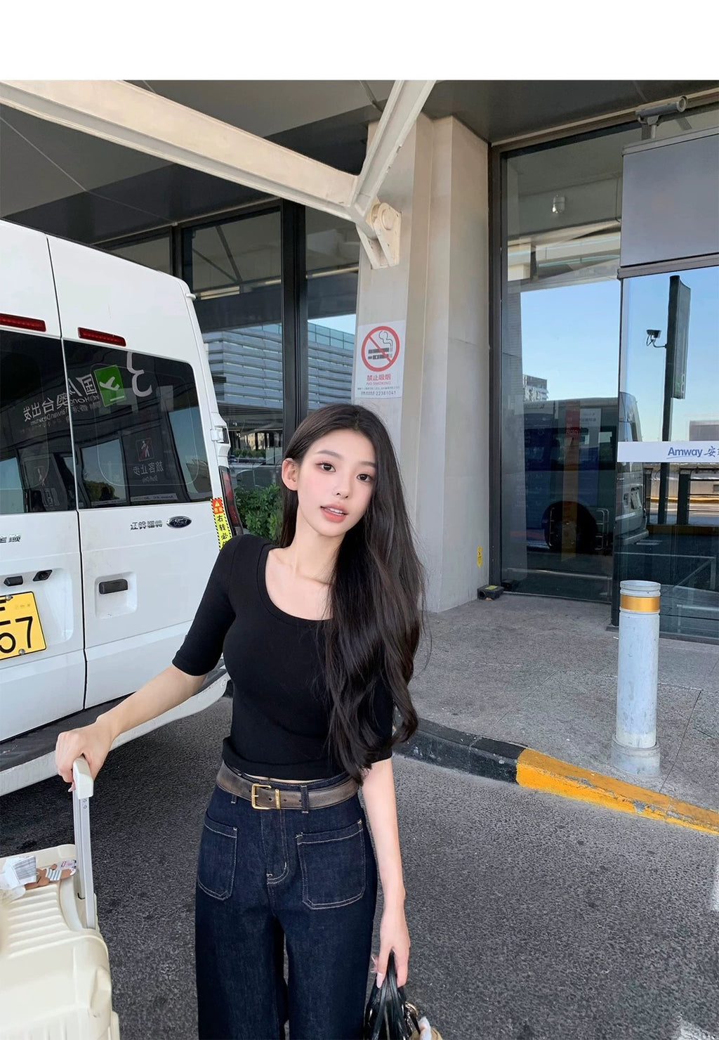 26Jun. 超好搭韓女氣質五分袖U領上衣 黑