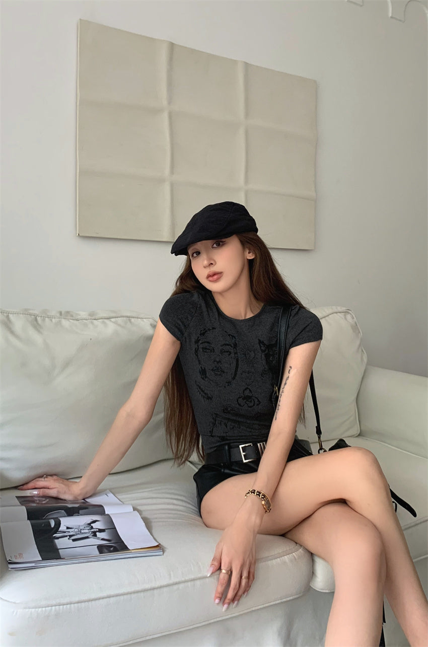 26Jun. 古著塗鴉短版上衣 深灰