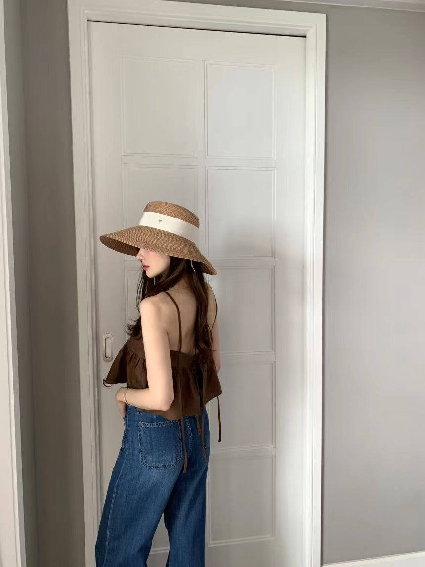26Jun. 後背綁帶美胸短版背心 白/咖