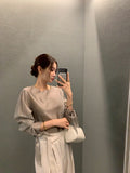 26Jun. 春夏chic韓系簡約蝴蝶結綁袖上衣 灰/黑